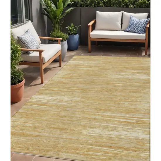 Gold Gray And Ivory Striped Washable Indoor Outdoor Area Rug Photo 1