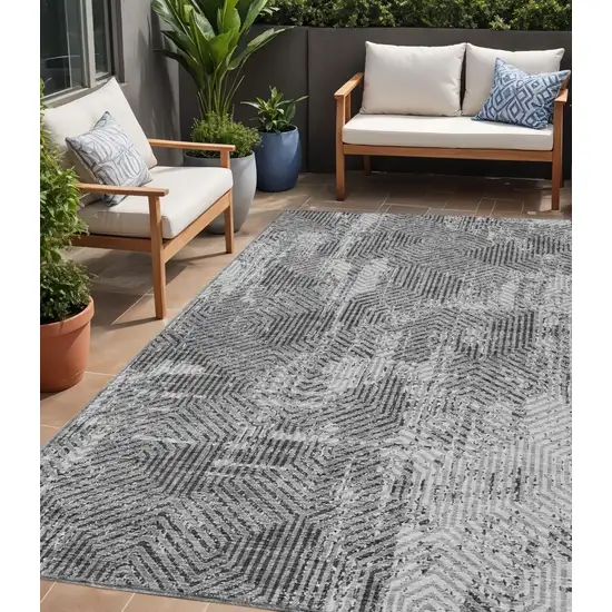 Gray And Charcoal Geometric Washable Indoor Outdoor Area Rug Photo 1