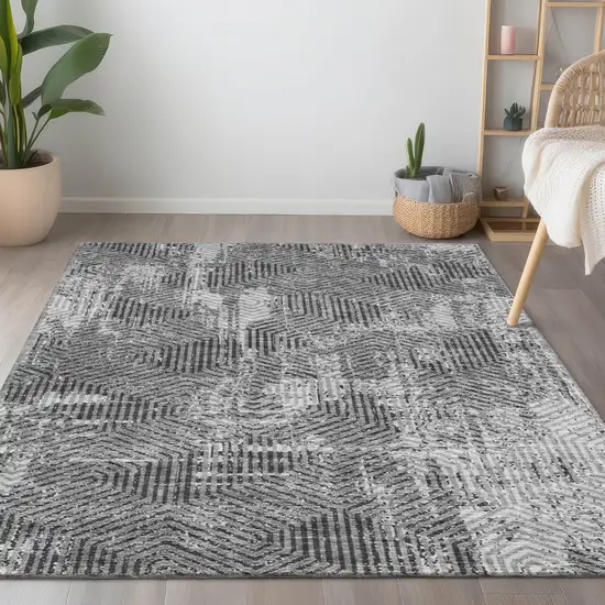Gray And Charcoal Geometric Washable Indoor Outdoor Area Rug Photo 8