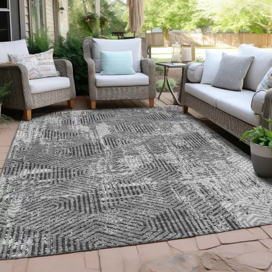 Gray And Charcoal Geometric Washable Indoor Outdoor Area Rug Photo 7