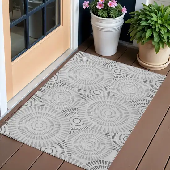 Gray And Dark Gray Geometric Washable Indoor Outdoor Area Rug Photo 1