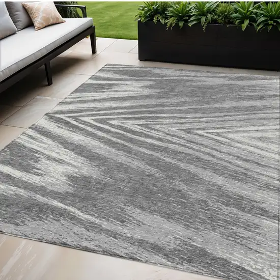 Gray And Ivory Abstract Washable Indoor Outdoor Area Rug Photo 1