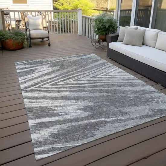 Gray And Ivory Abstract Washable Indoor Outdoor Area Rug Photo 8