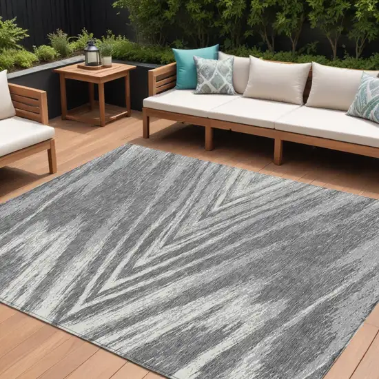 Gray And Ivory Abstract Washable Indoor Outdoor Area Rug Photo 1