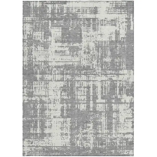 Gray And Ivory Abstract Washable Indoor Outdoor Area Rug Photo 7