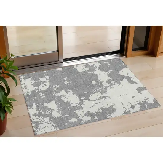 Gray And Ivory Abstract Washable Indoor Outdoor Area Rug Photo 1