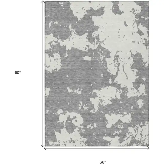 Gray And Ivory Abstract Washable Indoor Outdoor Area Rug Photo 3