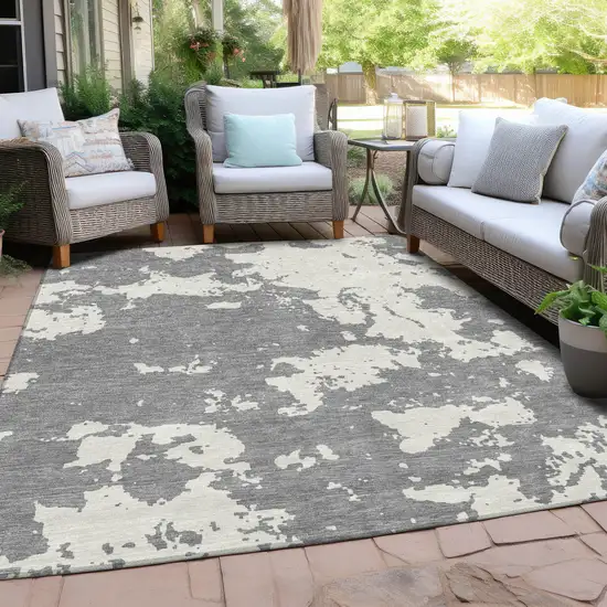 Gray And Ivory Abstract Washable Indoor Outdoor Area Rug Photo 8