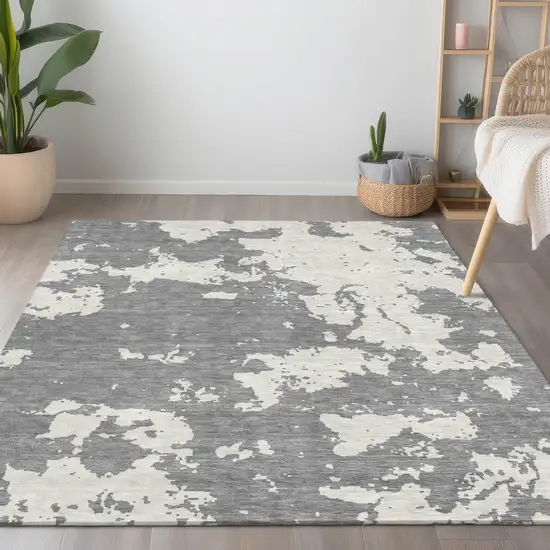 Gray And Ivory Abstract Washable Indoor Outdoor Area Rug Photo 9