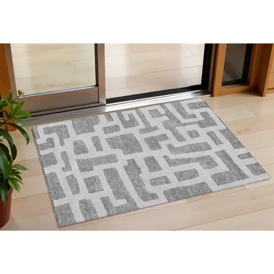 Gray And Ivory Abstract Washable Indoor Outdoor Area Rug Photo 1