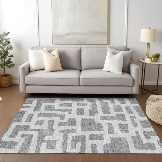 Gray And Ivory Abstract Washable Indoor Outdoor Area Rug Photo 9