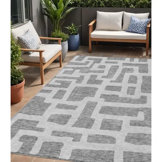 Gray And Ivory Abstract Washable Indoor Outdoor Area Rug Photo 1