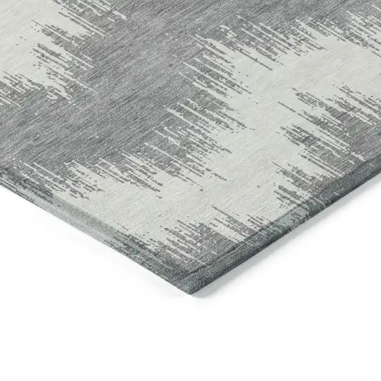 Gray And Ivory Chevron Washable Indoor Outdoor Area Rug Photo 5