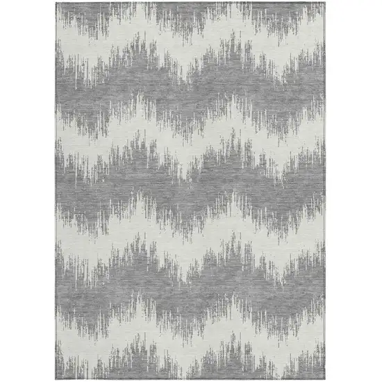 Gray And Ivory Chevron Washable Indoor Outdoor Area Rug Photo 6