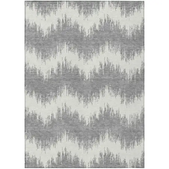 Gray And Ivory Chevron Washable Indoor Outdoor Area Rug Photo 2