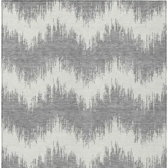 Gray And Ivory Chevron Washable Indoor Outdoor Area Rug Photo 7