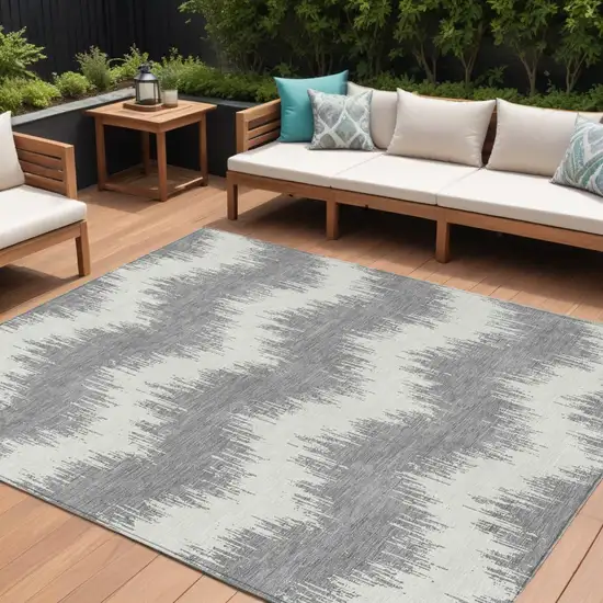 Gray And Ivory Chevron Washable Indoor Outdoor Area Rug Photo 1