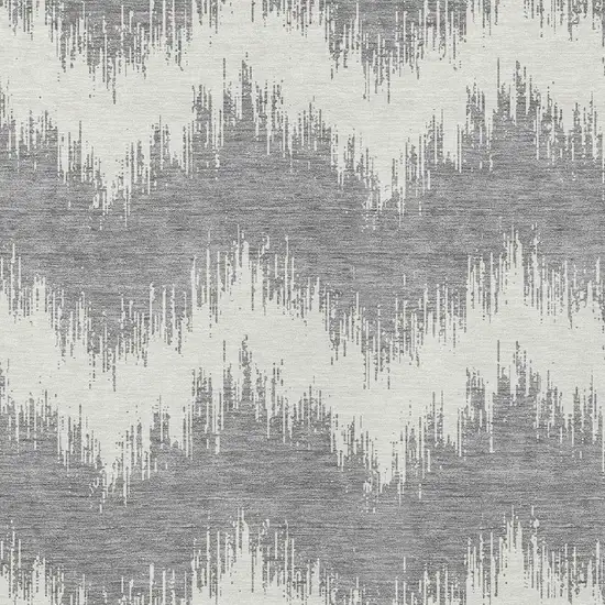 Gray And Ivory Chevron Washable Indoor Outdoor Area Rug Photo 6