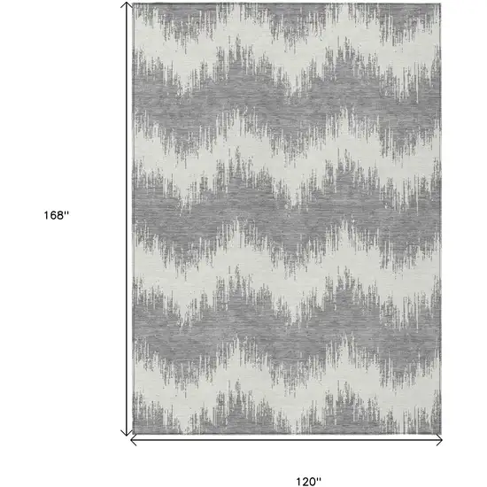 Gray And Ivory Chevron Washable Indoor Outdoor Area Rug Photo 3