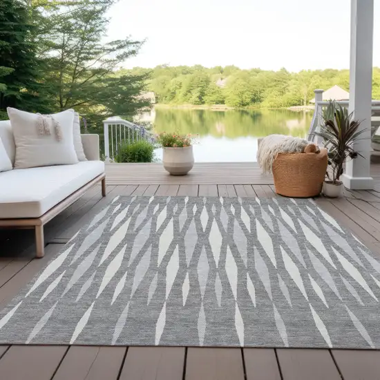 Gray And Ivory Geometric Washable Indoor Outdoor Area Rug Photo 8
