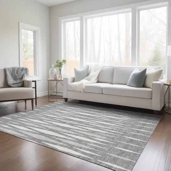 Gray And Ivory Geometric Washable Indoor Outdoor Area Rug Photo 9