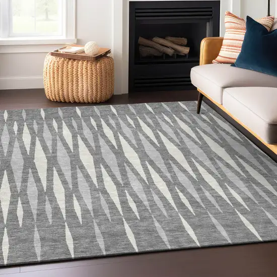 Gray And Ivory Geometric Washable Indoor Outdoor Area Rug Photo 7