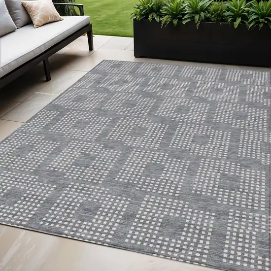 Gray And Ivory Geometric Washable Indoor Outdoor Area Rug Photo 1