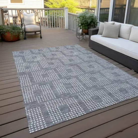Gray And Ivory Geometric Washable Indoor Outdoor Area Rug Photo 8