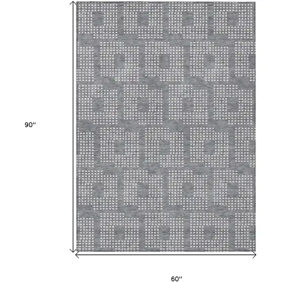 Gray And Ivory Geometric Washable Indoor Outdoor Area Rug Photo 3