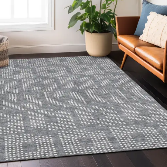 Gray And Ivory Geometric Washable Indoor Outdoor Area Rug Photo 9
