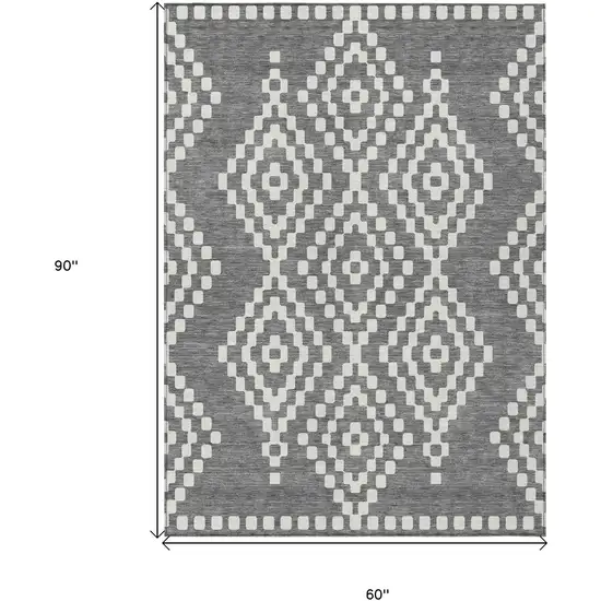 Gray And Ivory Geometric Washable Indoor Outdoor Area Rug Photo 3