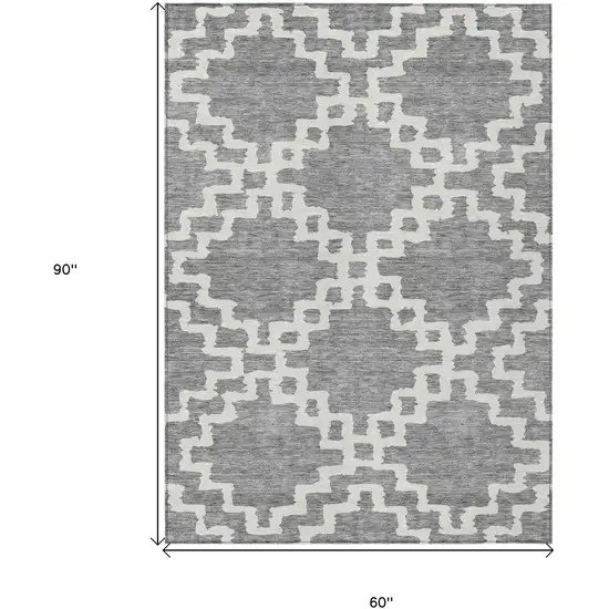 Gray And Ivory Geometric Washable Indoor Outdoor Area Rug Photo 3