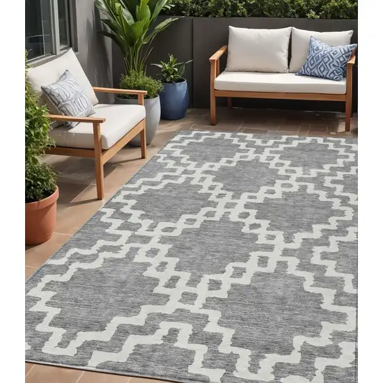 Gray And Ivory Geometric Washable Indoor Outdoor Area Rug Photo 1