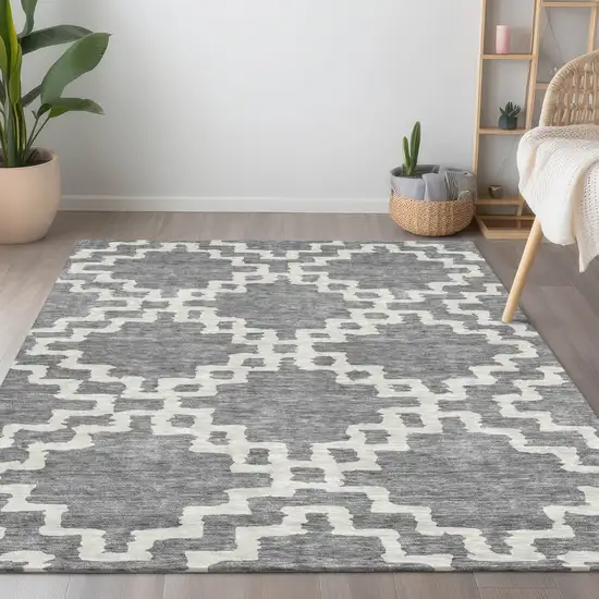 Gray And Ivory Geometric Washable Indoor Outdoor Area Rug Photo 9