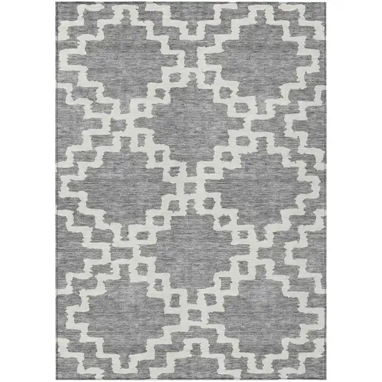 Gray And Ivory Geometric Washable Indoor Outdoor Area Rug Photo 2