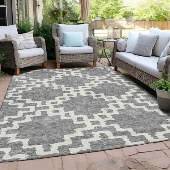 Gray And Ivory Geometric Washable Indoor Outdoor Area Rug Photo 8