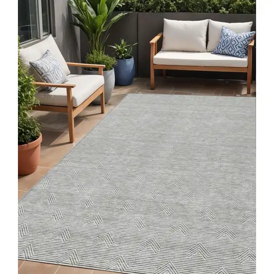 Gray And Ivory Geometric Washable Indoor Outdoor Area Rug Photo 1