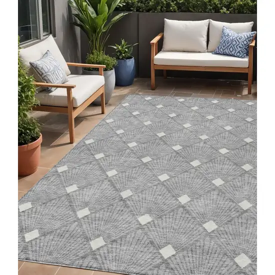 Gray And Ivory Geometric Washable Indoor Outdoor Area Rug Photo 1