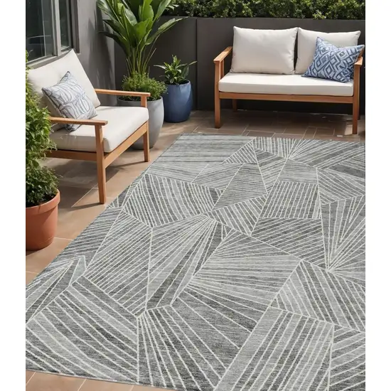 Gray And Ivory Geometric Washable Indoor Outdoor Area Rug Photo 1