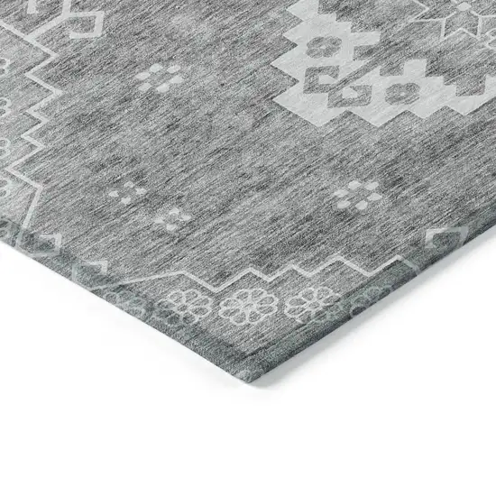 Gray And Ivory Medallion Washable Indoor Outdoor Area Rug Photo 5