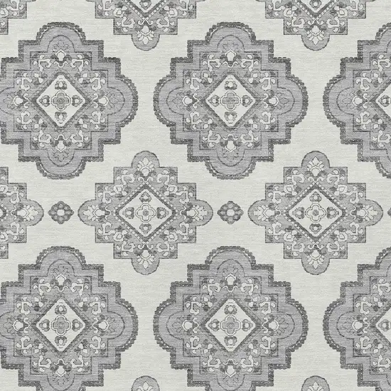 Gray And Ivory Medallion Washable Indoor Outdoor Area Rug Photo 6