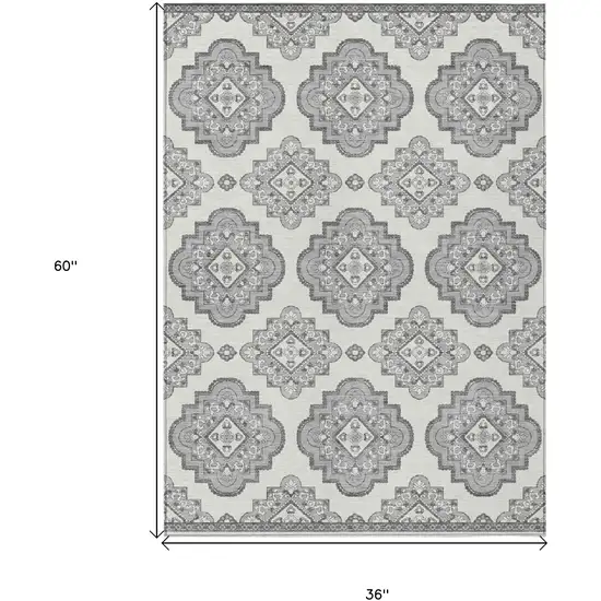 Gray And Ivory Medallion Washable Indoor Outdoor Area Rug Photo 3