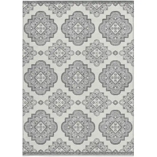 Gray And Ivory Medallion Washable Indoor Outdoor Area Rug Photo 6