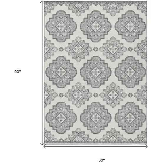 Gray And Ivory Medallion Washable Indoor Outdoor Area Rug Photo 3