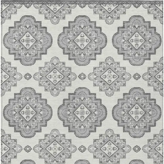 Gray And Ivory Medallion Washable Indoor Outdoor Area Rug Photo 7