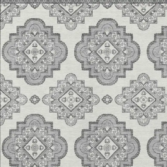 Gray And Ivory Medallion Washable Indoor Outdoor Area Rug Photo 6