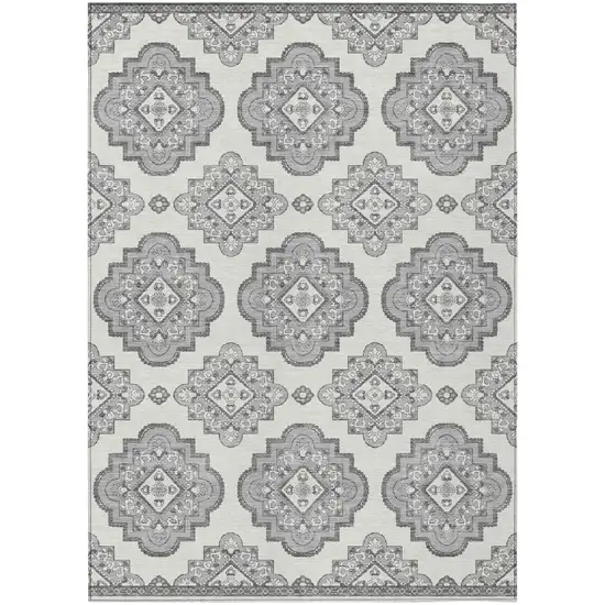 Gray And Ivory Medallion Washable Indoor Outdoor Area Rug Photo 2