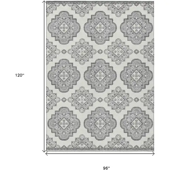 Gray And Ivory Medallion Washable Indoor Outdoor Area Rug Photo 3