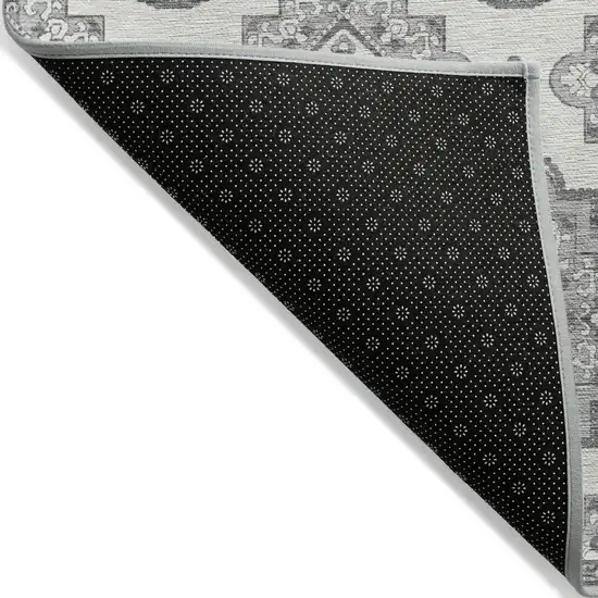 Gray And Ivory Medallion Washable Indoor Outdoor Area Rug Photo 4