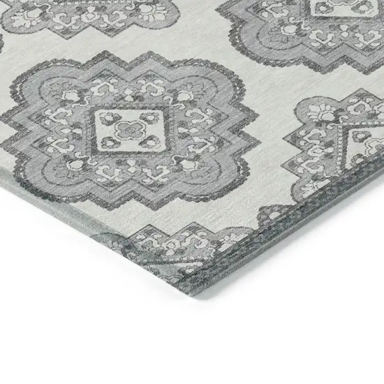 Gray And Ivory Medallion Washable Indoor Outdoor Area Rug Photo 5